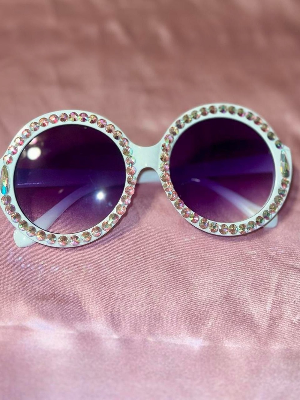 White Round Rhinestone Sunglasses - Women's Fashion Accessory